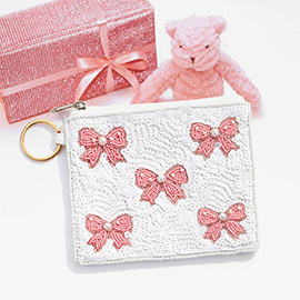 Bow Pointed Pearl Sequin Seed Beaded Mini Pouch Bag