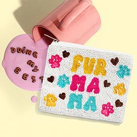 Fur Mama Message Seed Beaded Paw Mini Pouch Bag