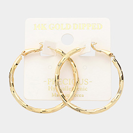 14K Gold Dipped Textured Metal Hoop Earrings