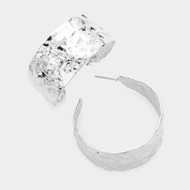 Silver Dipped Textured Metal Hoop Earrings