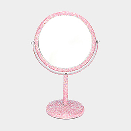 Rhinestone Pave Double Sided Bling Makeup Tabletop Swivel Mirror