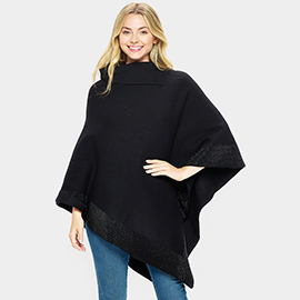 Bling Border Solid Neck Poncho
