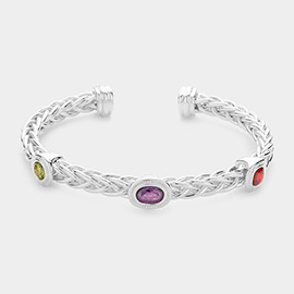 Geometric CZ Stone Embellished Cuff Bracelet