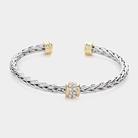 Rhinestone Embellished Ring Pointed Cuff Bracelet