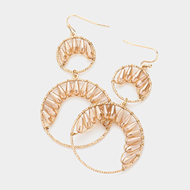 Faceted Teardrop Bead Wrapped Double Open Metal Circle Link Dangle Earrings