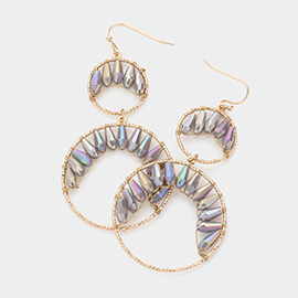 Faceted Teardrop Bead Wrapped Double Open Metal Circle Link Dangle Earrings
