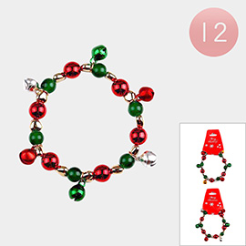 12PCS - Christmas Ornament Jingle Bell Charm Station Stretch Bracelets