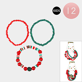 12 Set of 3 - Christmas Heishi Beaded Stretch Kids Bracelets