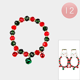 12PCS - Christmas Ornament Jingle Bell Charm Stretch Bracelets
