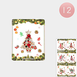 12PCS- Christmas Tree Sleigh Candy Cane Pin Brooches
