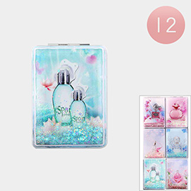 12PCS - Glittered Perfume Printed Cosmetic Mirrors