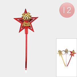 12PCS- Merry Christmas Message Jingle Bell Star Ball Pens