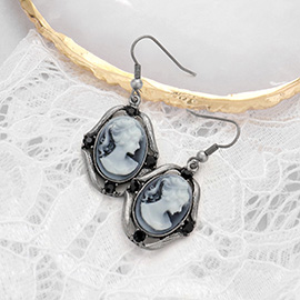 Cameo Accented Stone Embellished Dangle Earrings