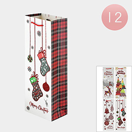 12PCS - Christmas Tree Socks Reindeer Ornament Printed Wine Gift Bags