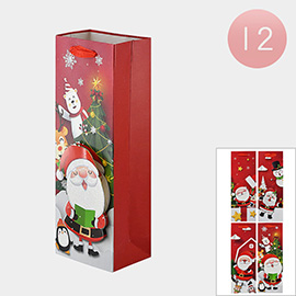 12PCS - Christmas Tree Santa Claus Snowman Rudolph Penguin Polar Bear Printed Wine Gift Bags