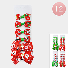 12 Set of 6 - Snowman Santa Claus Snowflake Christmas Bow Alligator Hair Clips