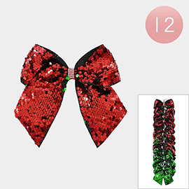 12PCS - Reversible Sequin Christmas Bow Alligator Hair Clips