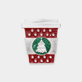 Enamel Christmas Tree Pointed Latte Pin Brooch