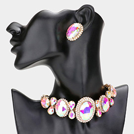 Oval Teardrop Stone Accented Choker Evening Necklace