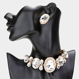 Oval Teardrop Stone Accented Choker Evening Necklace