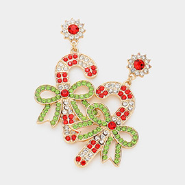 Bow Pointed Candy Cane Dangle Earrings