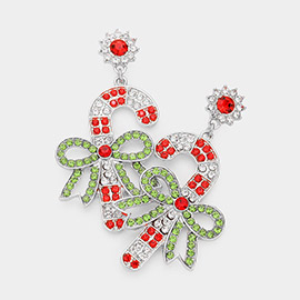 Bow Pointed Candy Cane Dangle Earrings