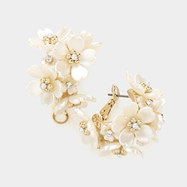 Flower Cluster Half Hoop Earrings