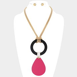 Resin Open Circle Teadrop Link Necklace