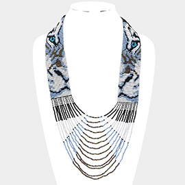 Tiger Accented Seed Beaded Bib Necklace