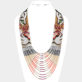 Tiger Accented Seed Beaded Bib Necklace