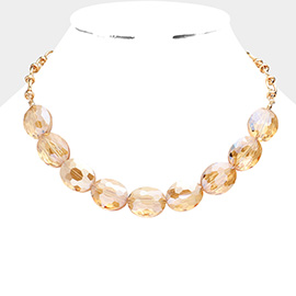 Faceted Oval Stone Cluster Necklace