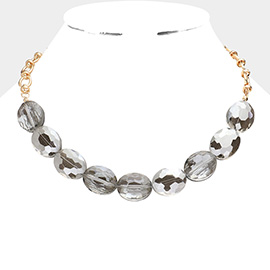 Faceted Oval Stone Cluster Necklace