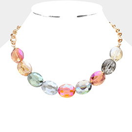 Faceted Oval Stone Cluster Necklace
