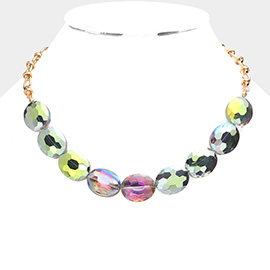 Faceted Oval Stone Cluster Necklace
