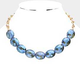 Faceted Oval Stone Cluster Necklace