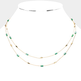 Rectangle Bead Station Double Layered Necklace