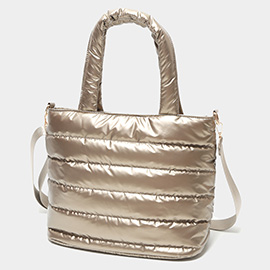 Quilted Solid Puffer Tote / Crossbody Bag