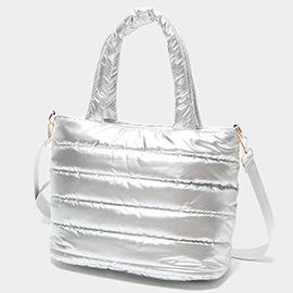 Quilted Solid Puffer Tote / Crossbody Bag