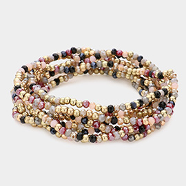 8PCS - Metal Ball Faceted Beaded Stretch Bracelets