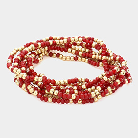 8PCS - Metal Ball Faceted Beaded Stretch Bracelets