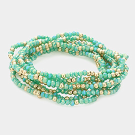 8PCS - Metal Ball Faceted Beaded Stretch Bracelets