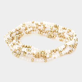 8PCS - Metal Ball Faceted Beaded Stretch Bracelets