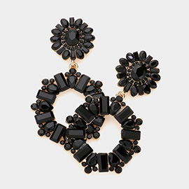 Stone Cluster Open Round Link Dangle Evening Earrings