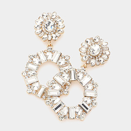 Stone Cluster Open Round Link Dangle Evening Earrings