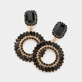 Stone Cluster Open Round Link Dangle Evening Earrings
