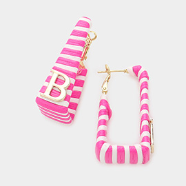 Barbie Pink B Monogram Cord Wrapped Rectangle Hoop Earrings