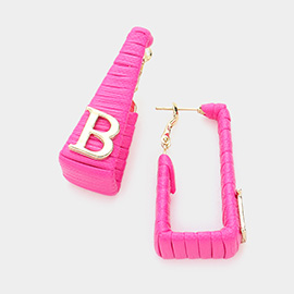 Barbie Pink B Monogram Cord Wrapped Rectangle Hoop Earrings