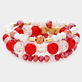 3PCS - Natural Stone Faceted Beaded Stretch Bracelets