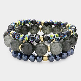 3PCS - Natural Stone Faceted Beaded Stretch Bracelets