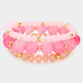 3PCS - Natural Stone Faceted Beaded Stretch Bracelets